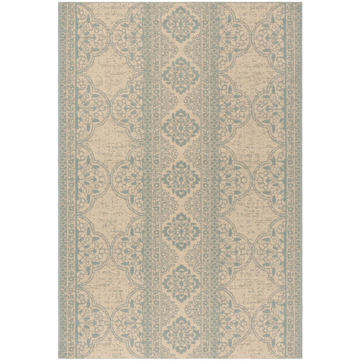 SAFAVIEH Outdoor LND174K Linden Collection Aqua / Cream Rug Image 1