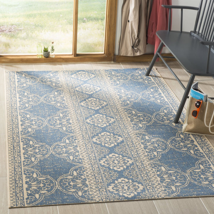 SAFAVIEH Outdoor LND174N Linden Collection Cream / Blue Rug Image 1