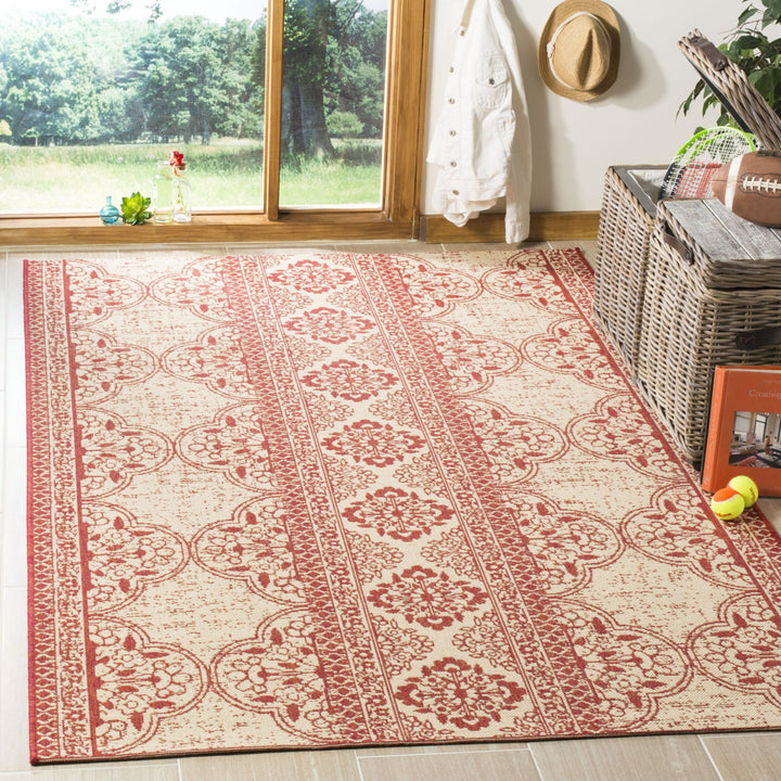 SAFAVIEH Outdoor LND174Q Linden Collection Red / Creme Rug Image 1