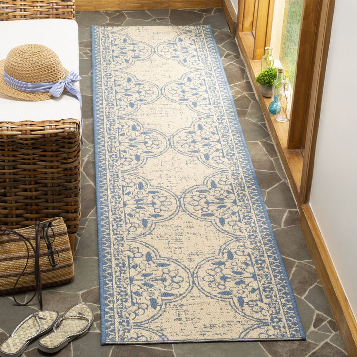 SAFAVIEH Outdoor LND174M Linden Collection Blue / Creme Rug Image 3