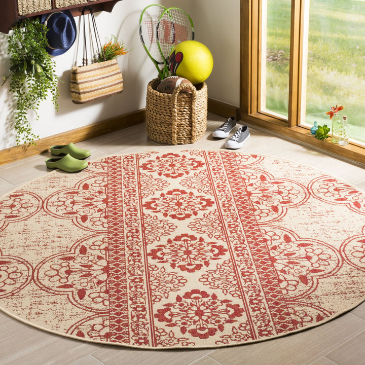 SAFAVIEH Outdoor LND174Q Linden Collection Red / Creme Rug Image 2