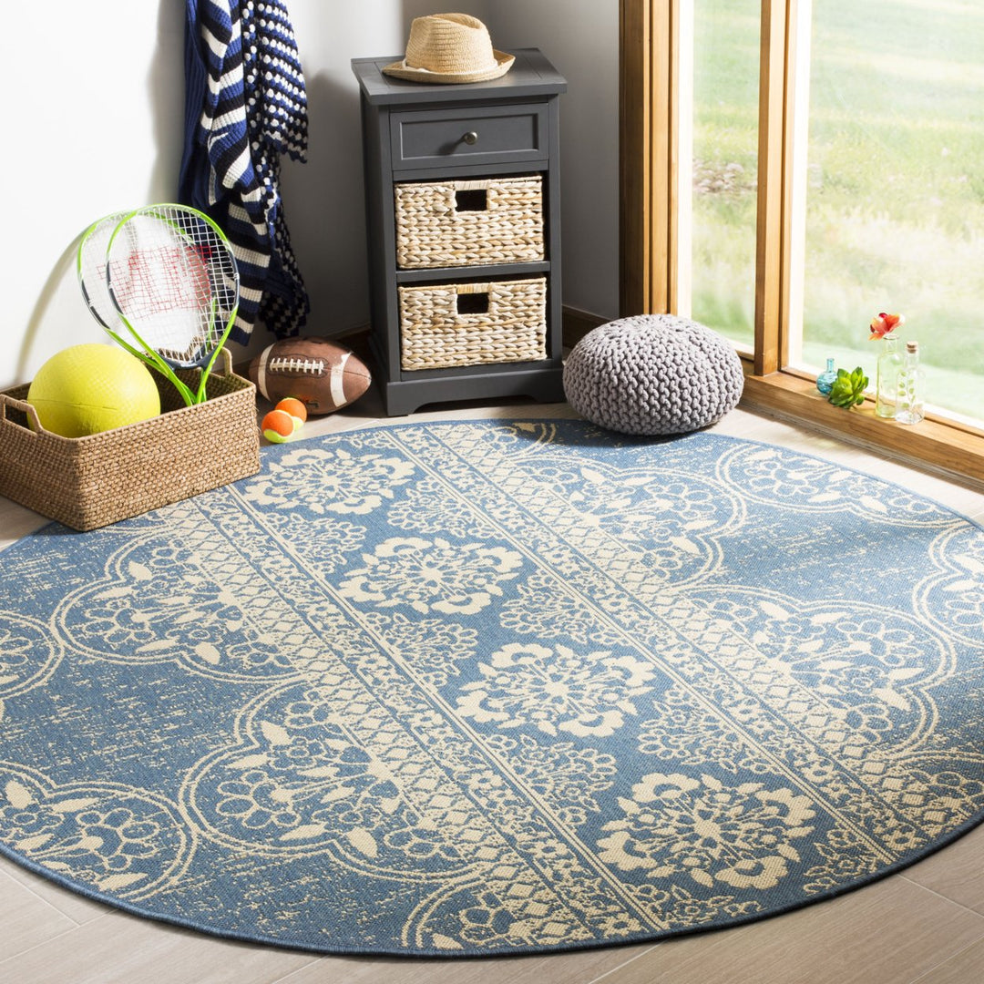 SAFAVIEH Outdoor LND174N Linden Collection Cream / Blue Rug Image 2