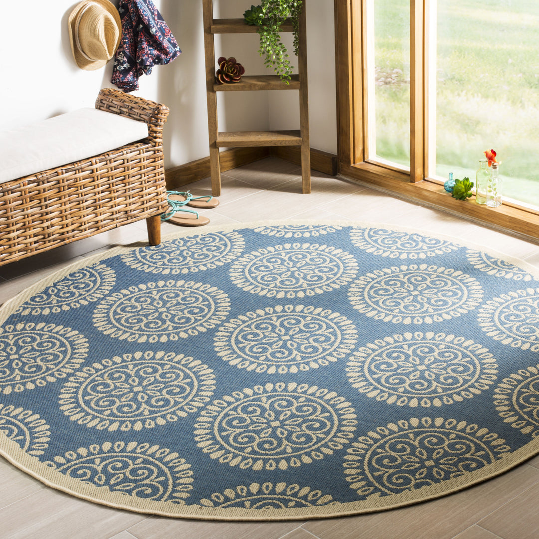 SAFAVIEH Outdoor LND176M Linden Collection Blue / Creme Rug Image 2