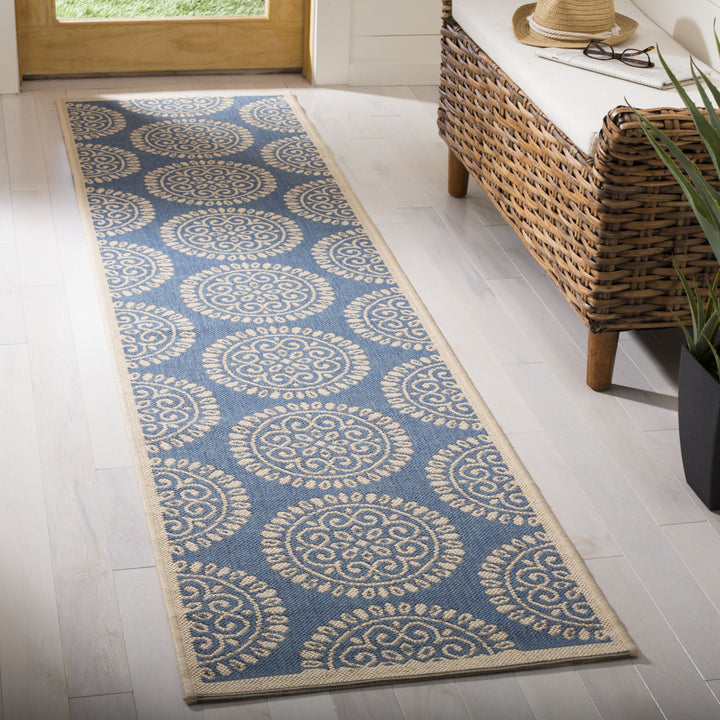 SAFAVIEH Outdoor LND176M Linden Collection Blue / Creme Rug Image 3