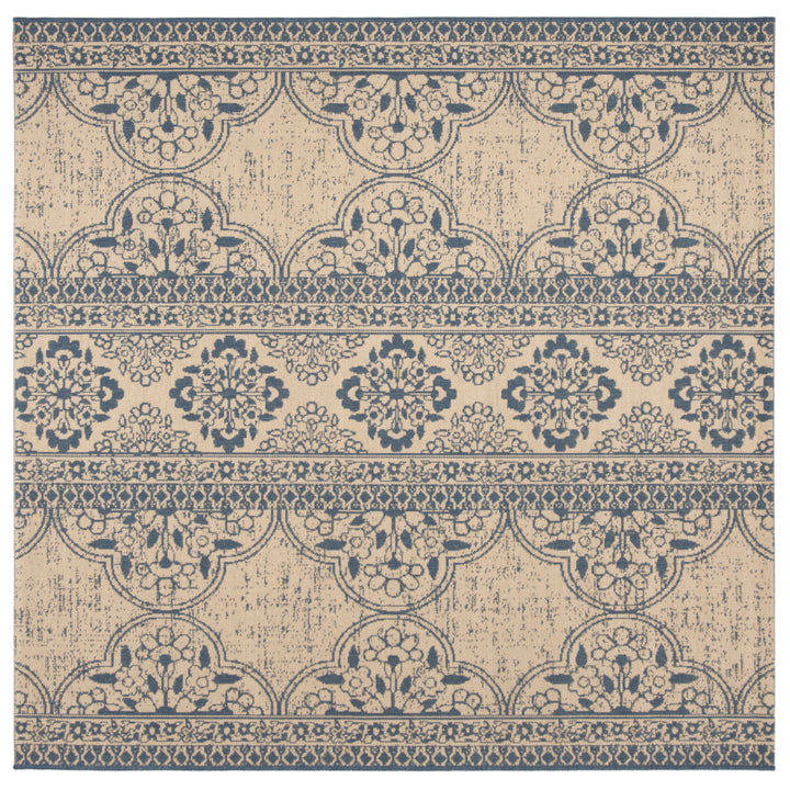 SAFAVIEH Outdoor LND174M Linden Collection Blue / Creme Rug Image 7