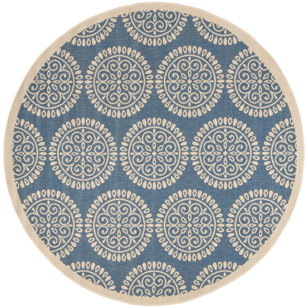 SAFAVIEH Outdoor LND176M Linden Collection Blue / Creme Rug Image 5