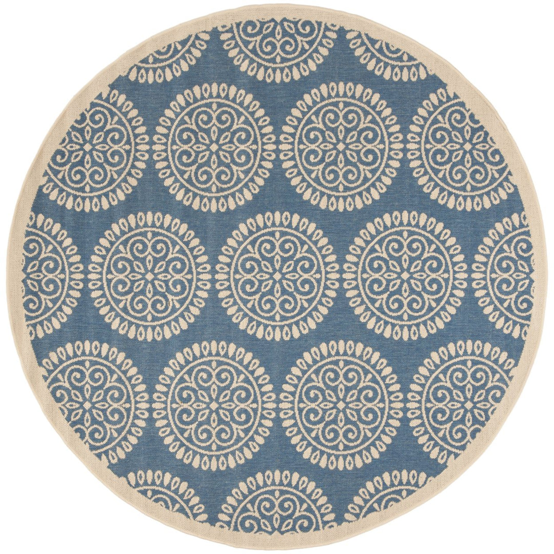 SAFAVIEH Outdoor LND176M Linden Collection Blue / Creme Rug Image 1