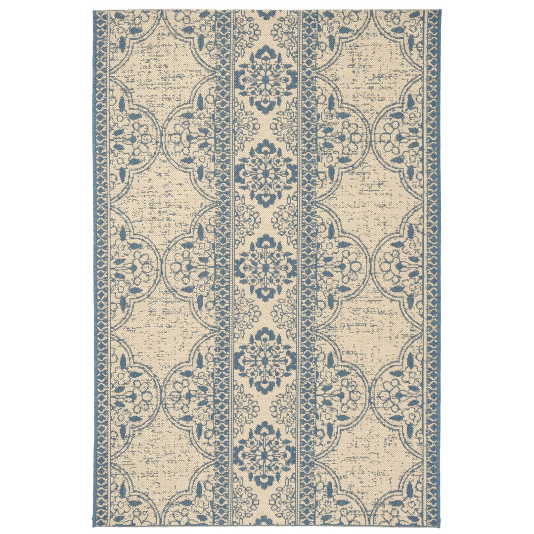 SAFAVIEH Outdoor LND174M Linden Collection Blue / Creme Rug Image 10