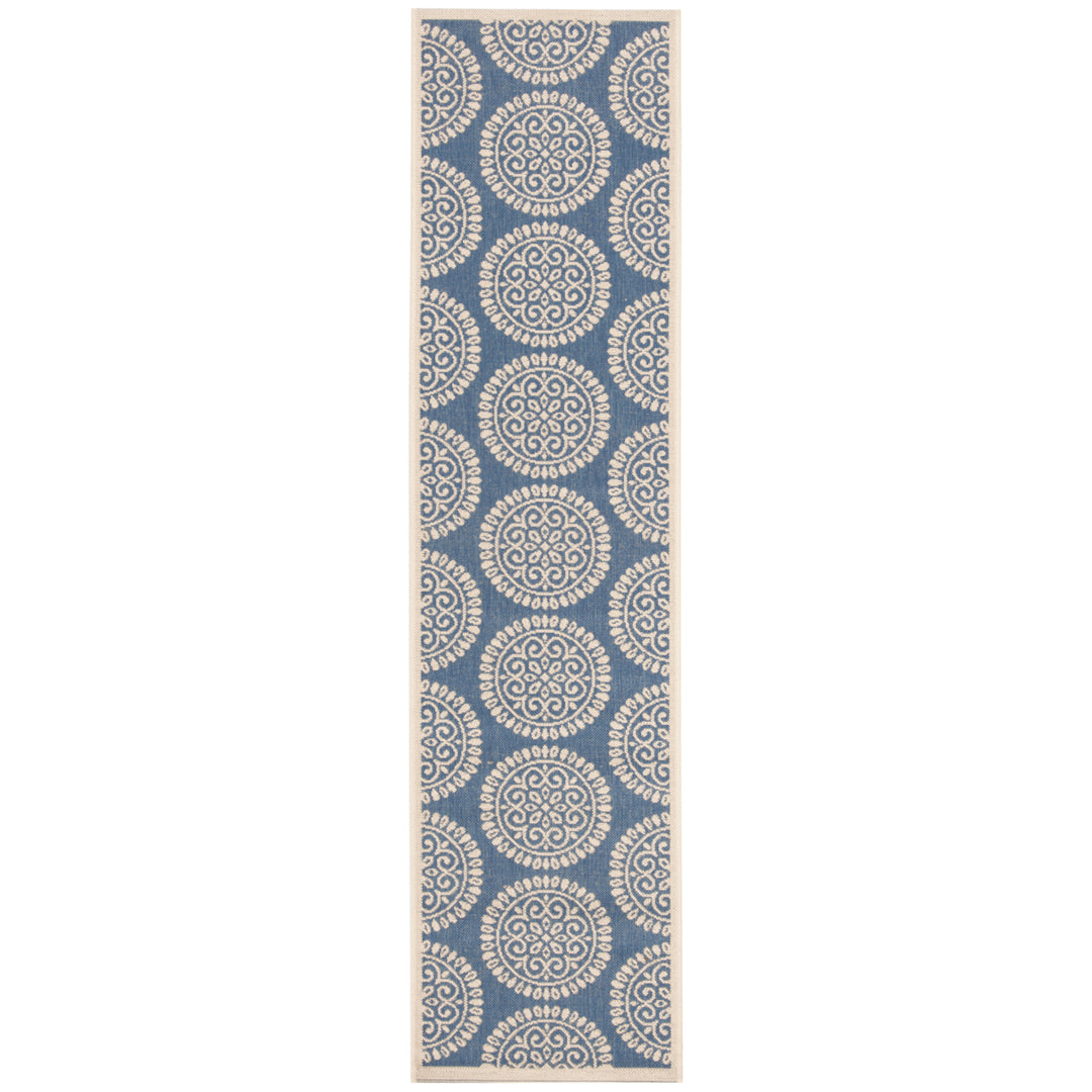 SAFAVIEH Outdoor LND176M Linden Collection Blue / Creme Rug Image 6