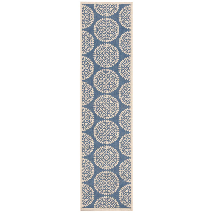 SAFAVIEH Outdoor LND176M Linden Collection Blue / Creme Rug Image 6