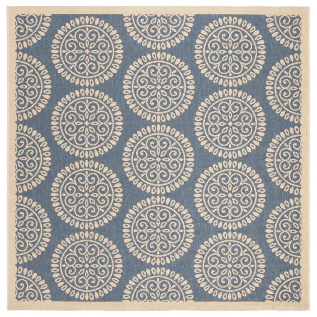 SAFAVIEH Outdoor LND176M Linden Collection Blue / Creme Rug Image 7