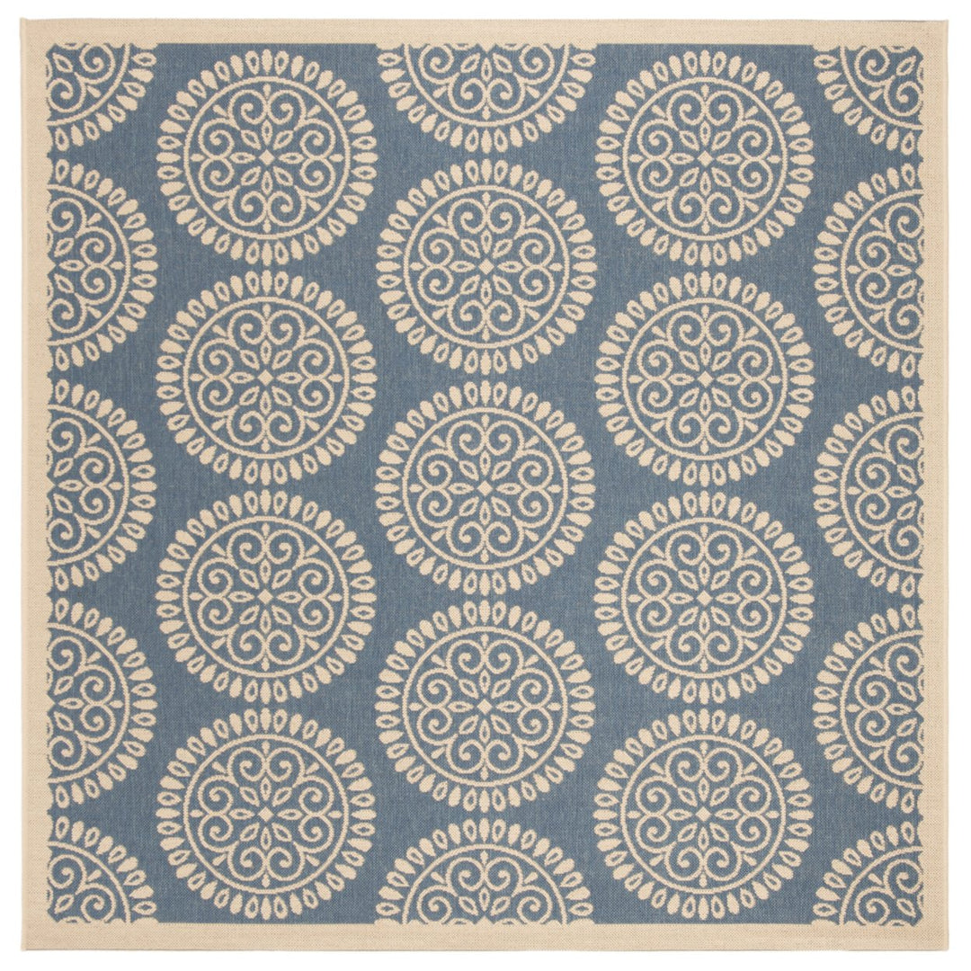 SAFAVIEH Outdoor LND176M Linden Collection Blue / Creme Rug Image 1