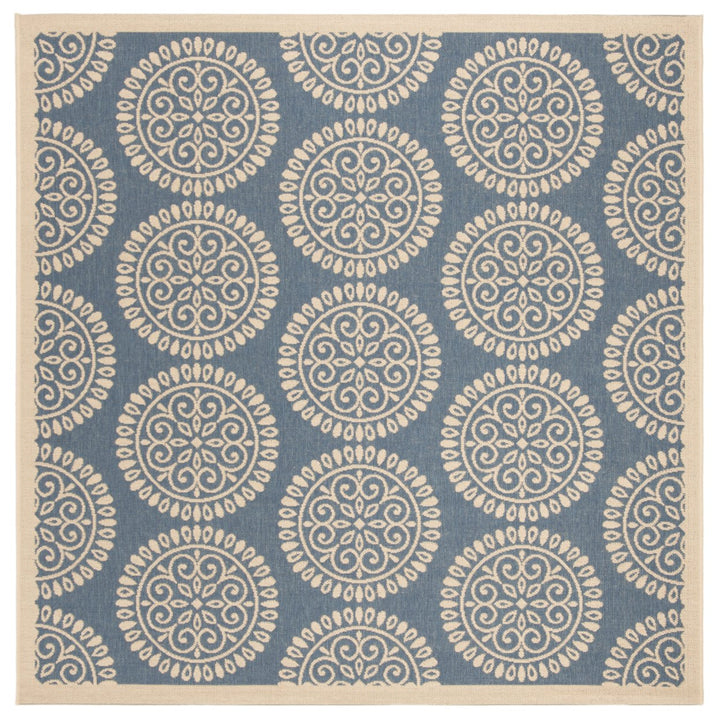 SAFAVIEH Outdoor LND176M Linden Collection Blue / Creme Rug Image 1