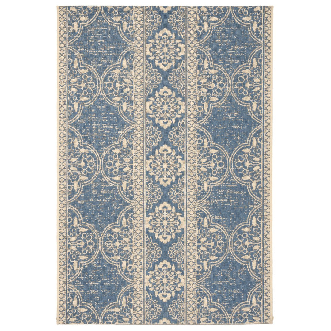 SAFAVIEH Outdoor LND174N Linden Collection Cream / Blue Rug Image 1