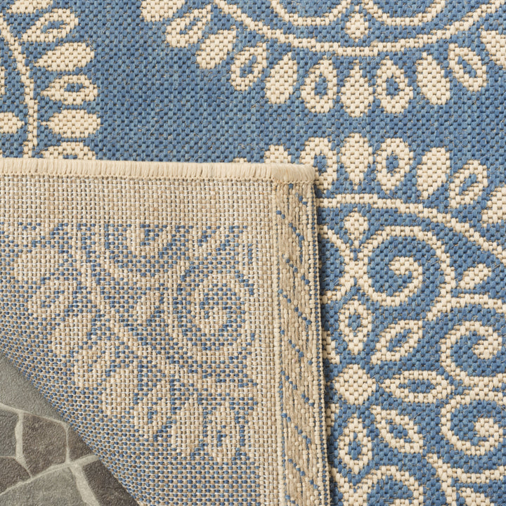 SAFAVIEH Outdoor LND176M Linden Collection Blue / Creme Rug Image 9