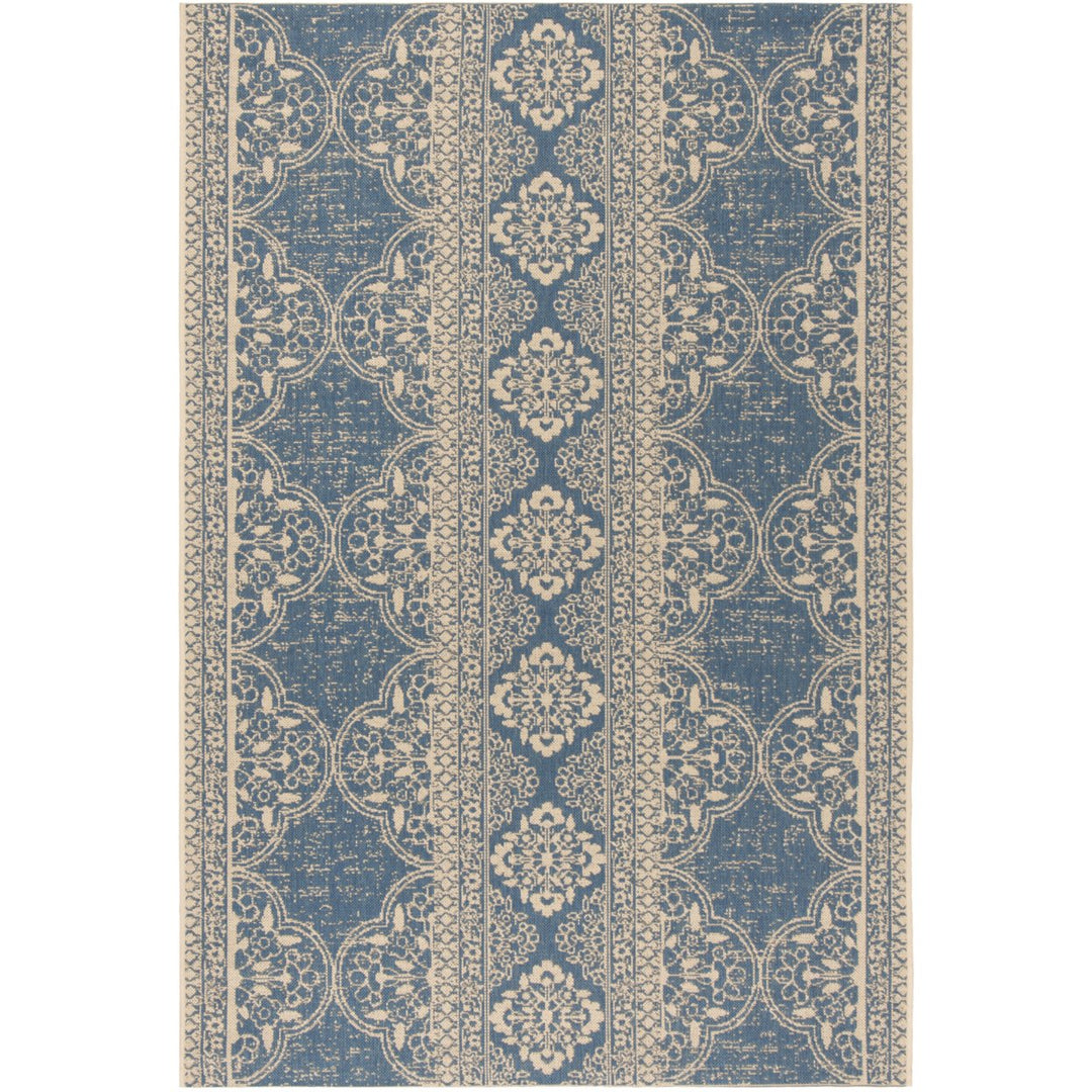 SAFAVIEH Outdoor LND174N Linden Collection Cream / Blue Rug Image 11