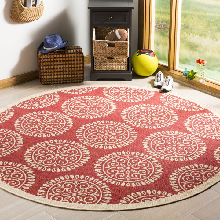 SAFAVIEH Outdoor LND176Q Linden Collection Red / Creme Rug Image 2