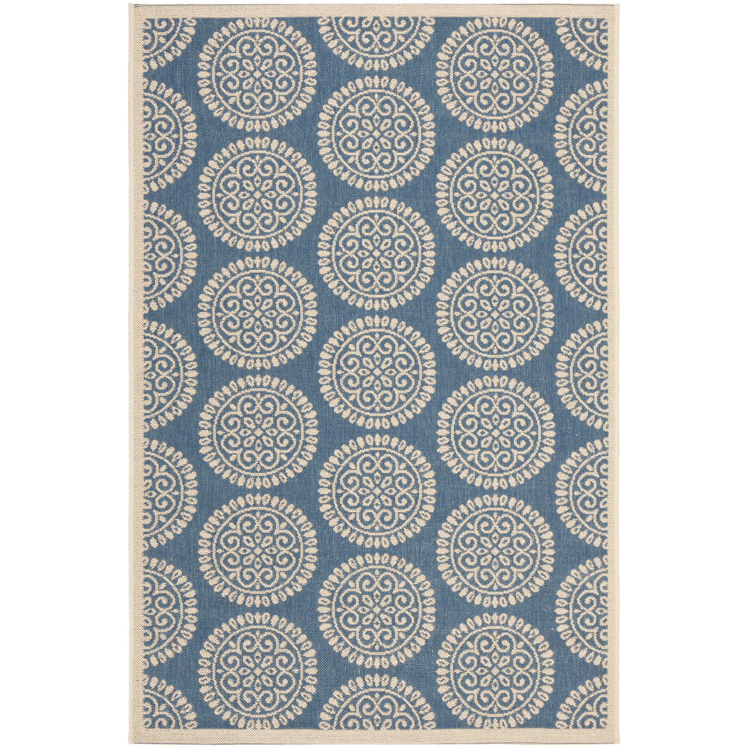 SAFAVIEH Outdoor LND176M Linden Collection Blue / Creme Rug Image 10