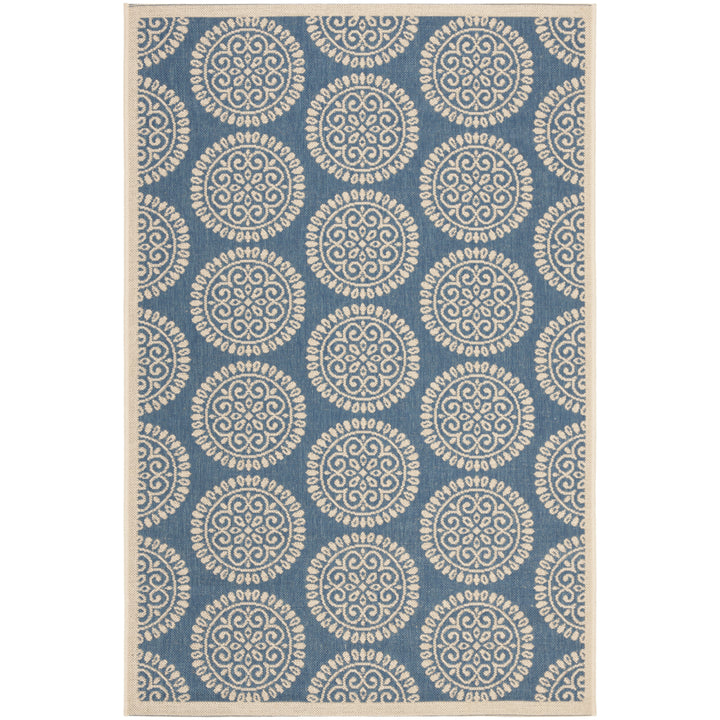 SAFAVIEH Outdoor LND176M Linden Collection Blue / Creme Rug Image 10