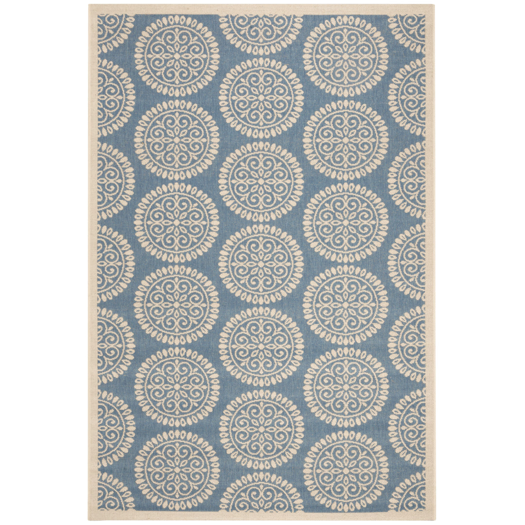 SAFAVIEH Outdoor LND176M Linden Collection Blue / Creme Rug Image 11