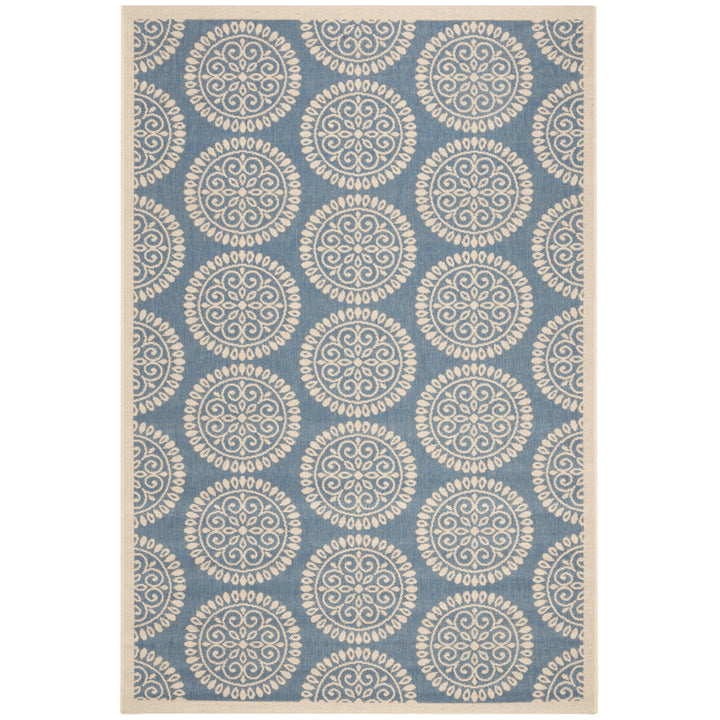 SAFAVIEH Outdoor LND176M Linden Collection Blue / Creme Rug Image 11