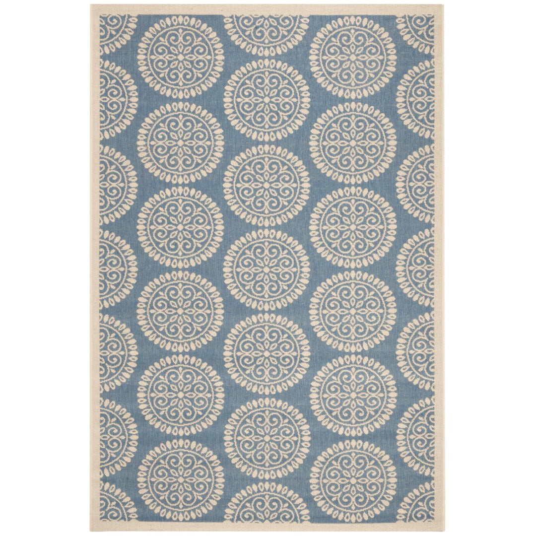 SAFAVIEH Outdoor LND176M Linden Collection Blue / Creme Rug Image 1