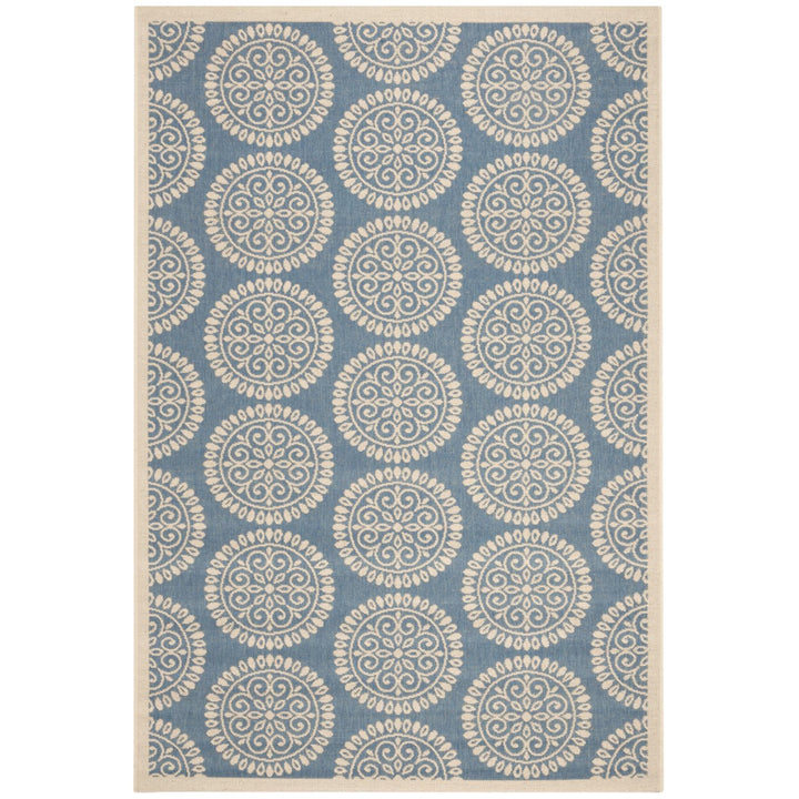 SAFAVIEH Outdoor LND176M Linden Collection Blue / Creme Rug Image 1