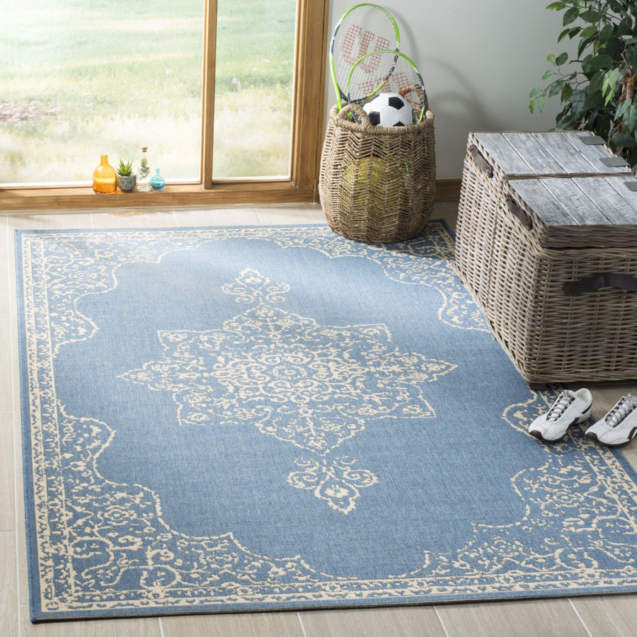 SAFAVIEH Outdoor LND180N Linden Collection Cream / Blue Rug Image 1