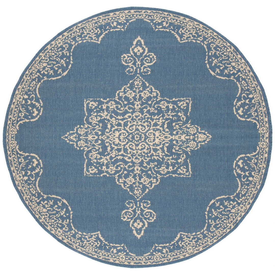 SAFAVIEH Outdoor LND180N Linden Collection Cream / Blue Rug Image 1