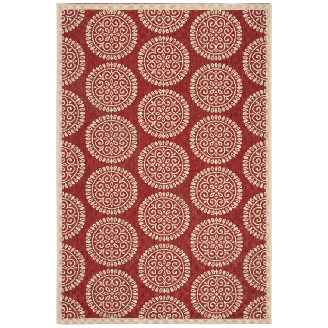 SAFAVIEH Outdoor LND176Q Linden Collection Red / Creme Rug Image 10