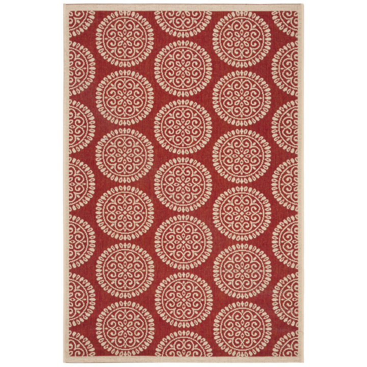 SAFAVIEH Outdoor LND176Q Linden Collection Red / Creme Rug Image 10