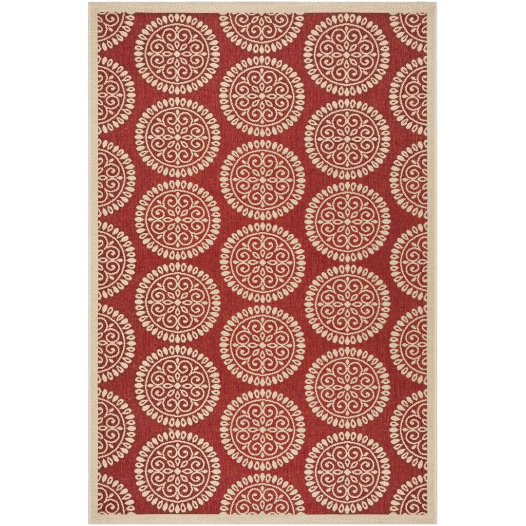 SAFAVIEH Outdoor LND176Q Linden Collection Red / Creme Rug Image 11