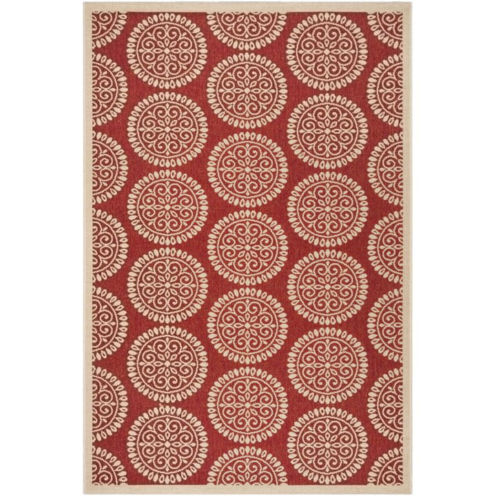 SAFAVIEH Outdoor LND176Q Linden Collection Red / Creme Rug Image 11