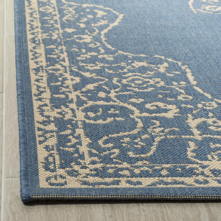 SAFAVIEH Outdoor LND180N Linden Collection Cream / Blue Rug Image 8