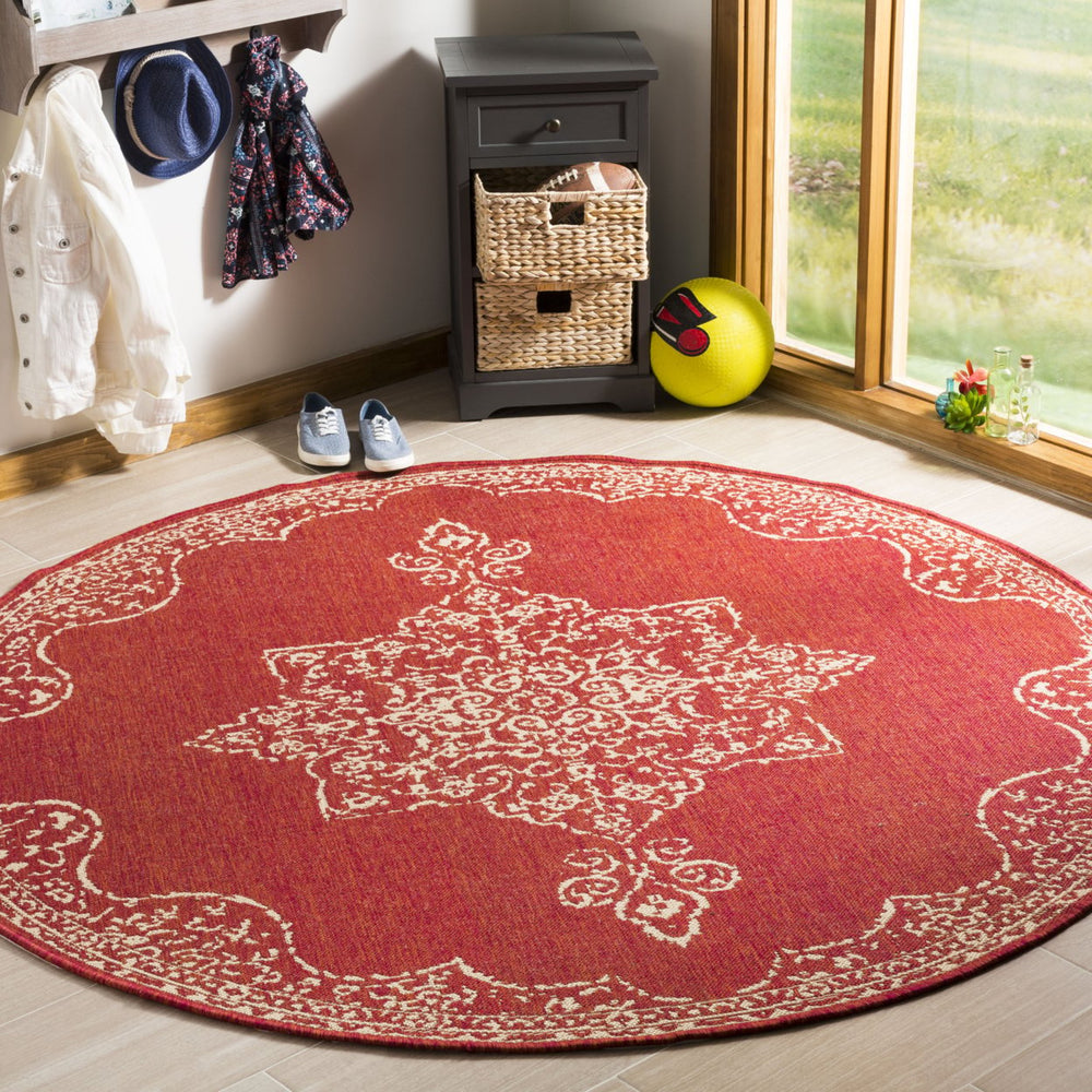 SAFAVIEH Outdoor LND180Q Linden Collection Red / Creme Rug Image 2