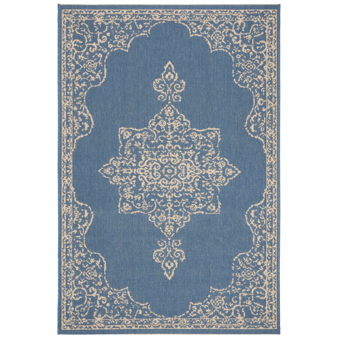 SAFAVIEH Outdoor LND180N Linden Collection Cream / Blue Rug Image 10