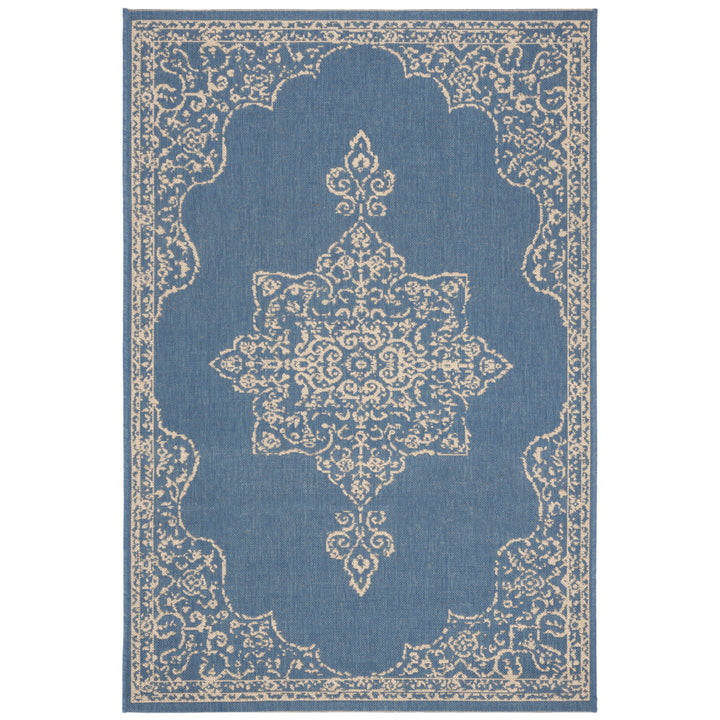 SAFAVIEH Outdoor LND180N Linden Collection Cream / Blue Rug Image 10