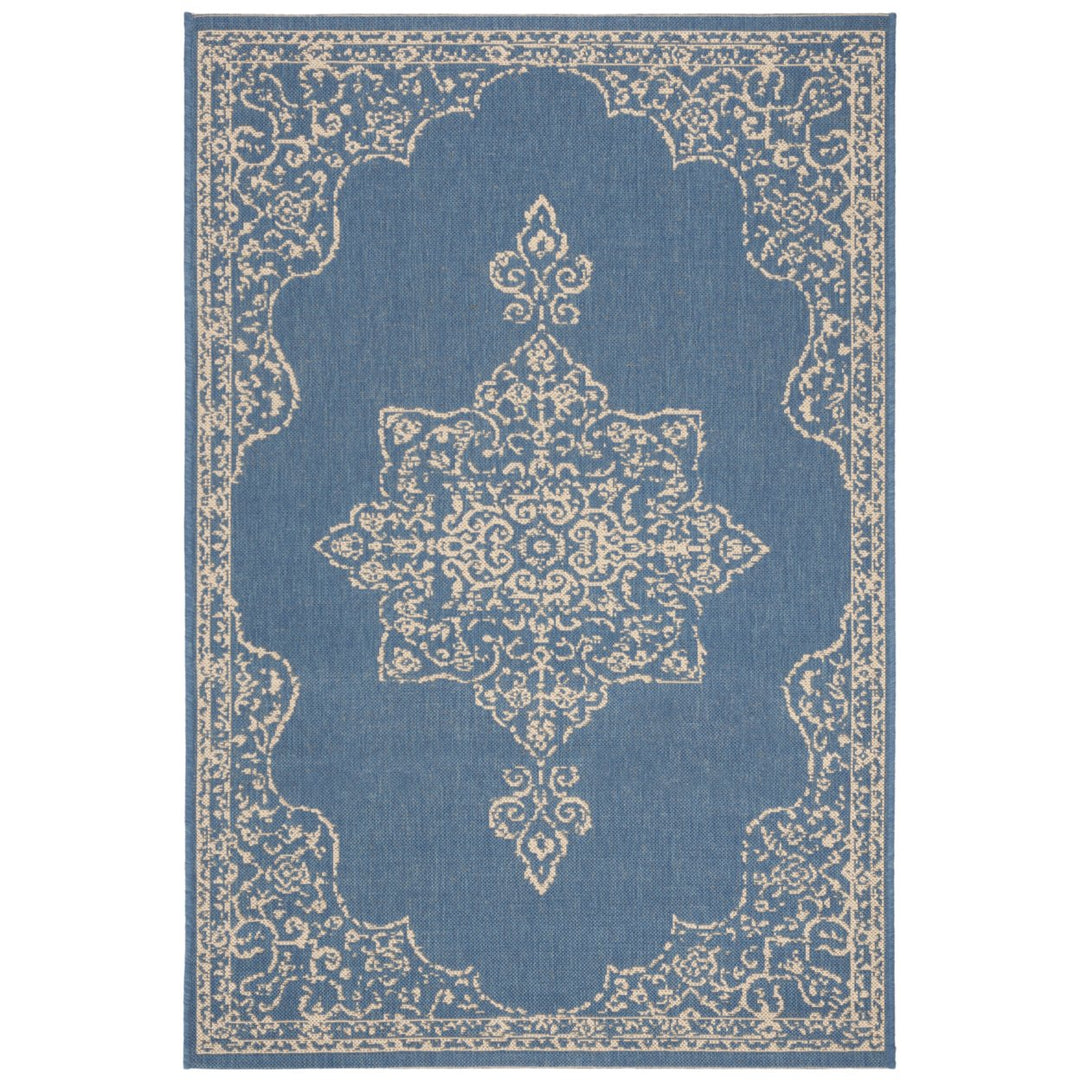 SAFAVIEH Outdoor LND180N Linden Collection Cream / Blue Rug Image 1