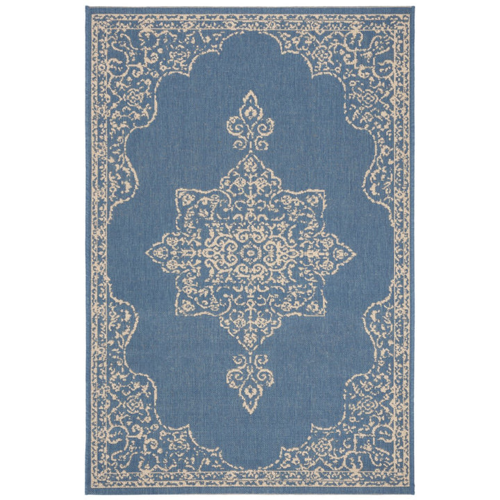 SAFAVIEH Outdoor LND180N Linden Collection Cream / Blue Rug Image 1