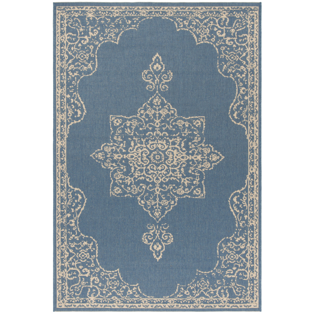 SAFAVIEH Outdoor LND180N Linden Collection Cream / Blue Rug Image 11