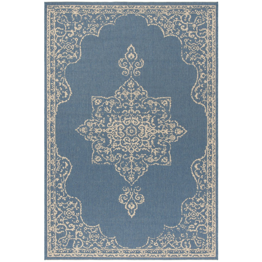 SAFAVIEH Outdoor LND180N Linden Collection Cream / Blue Rug Image 1