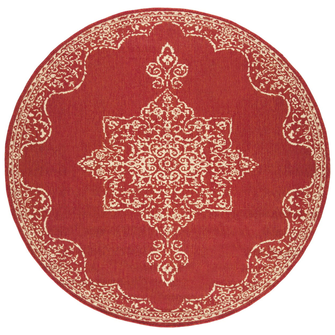 SAFAVIEH Outdoor LND180Q Linden Collection Red / Creme Rug Image 5