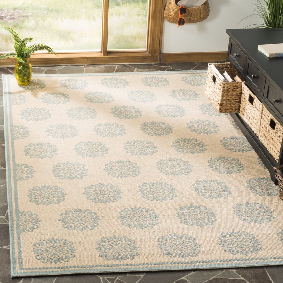 SAFAVIEH Outdoor LND181L Linden Collection Cream / Aqua Rug Image 1