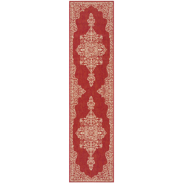 SAFAVIEH Outdoor LND180Q Linden Collection Red / Creme Rug Image 6