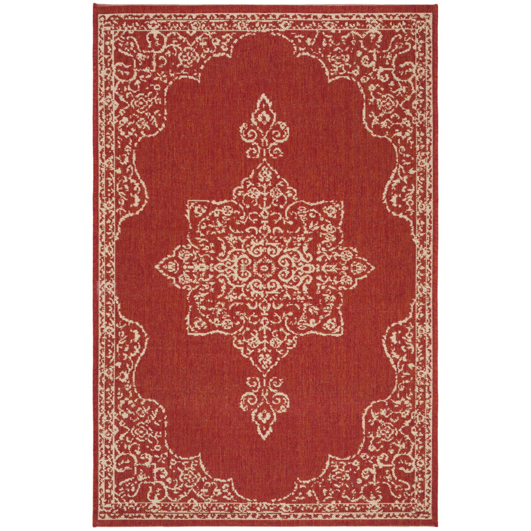 SAFAVIEH Outdoor LND180Q Linden Collection Red / Creme Rug Image 10