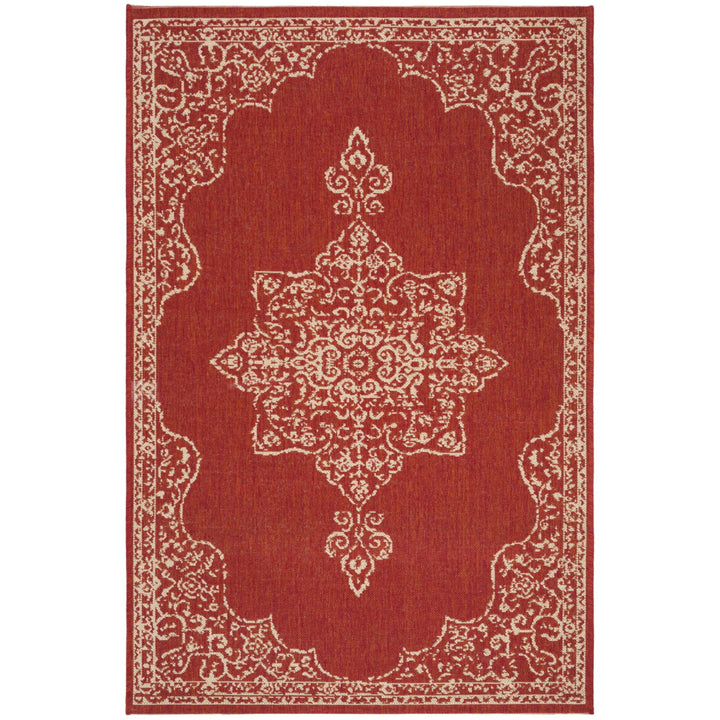 SAFAVIEH Outdoor LND180Q Linden Collection Red / Creme Rug Image 10