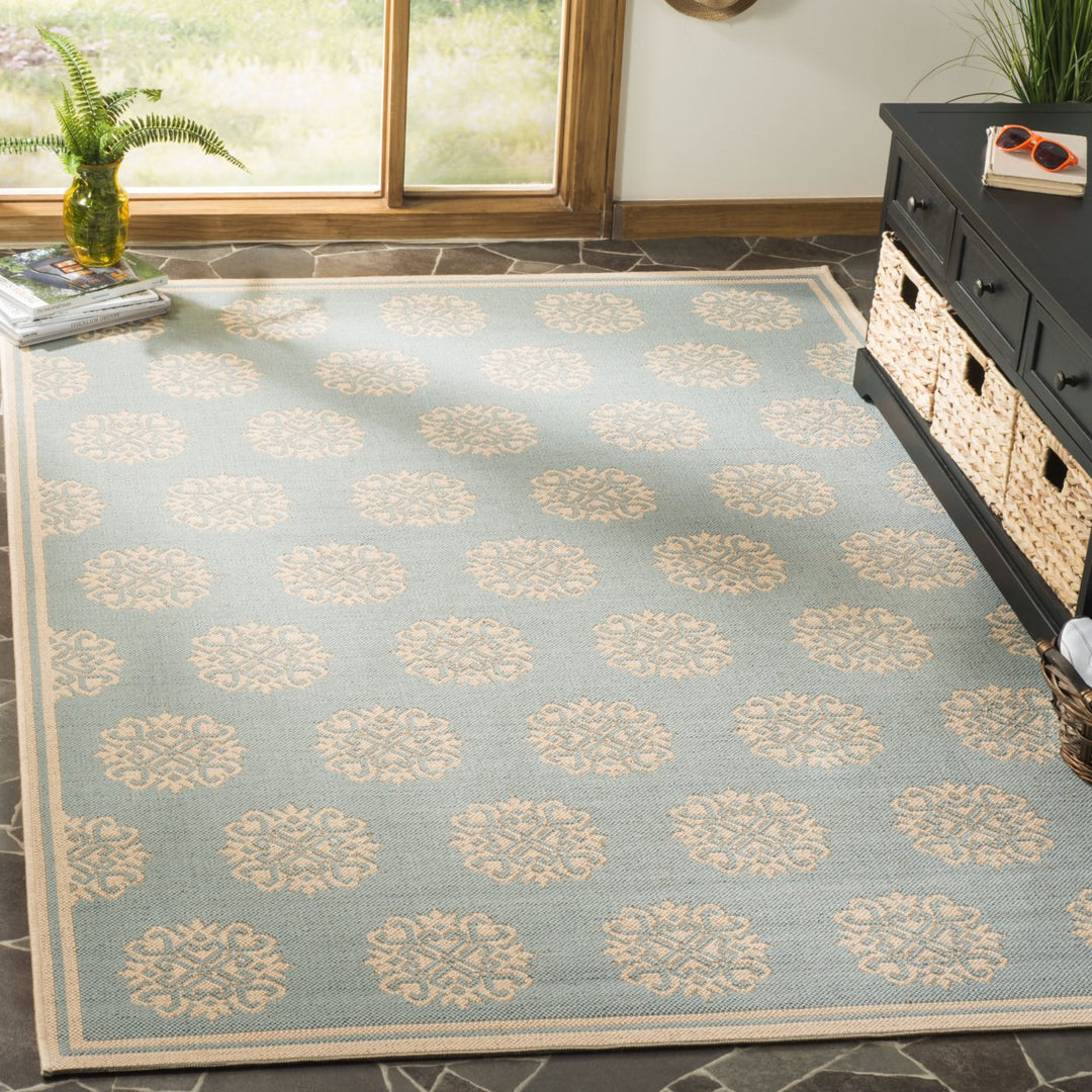 SAFAVIEH Outdoor LND181K Linden Collection Aqua / Cream Rug Image 1