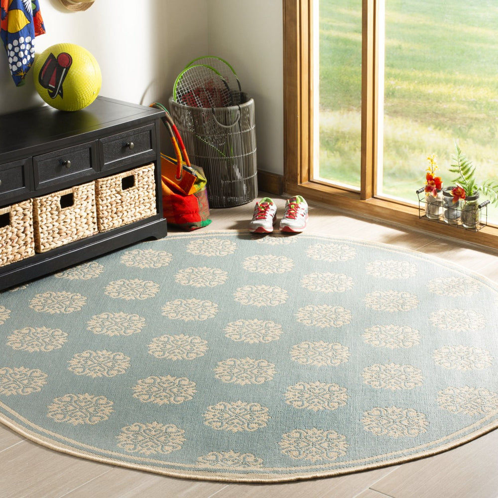 SAFAVIEH Outdoor LND181K Linden Collection Aqua / Cream Rug Image 2