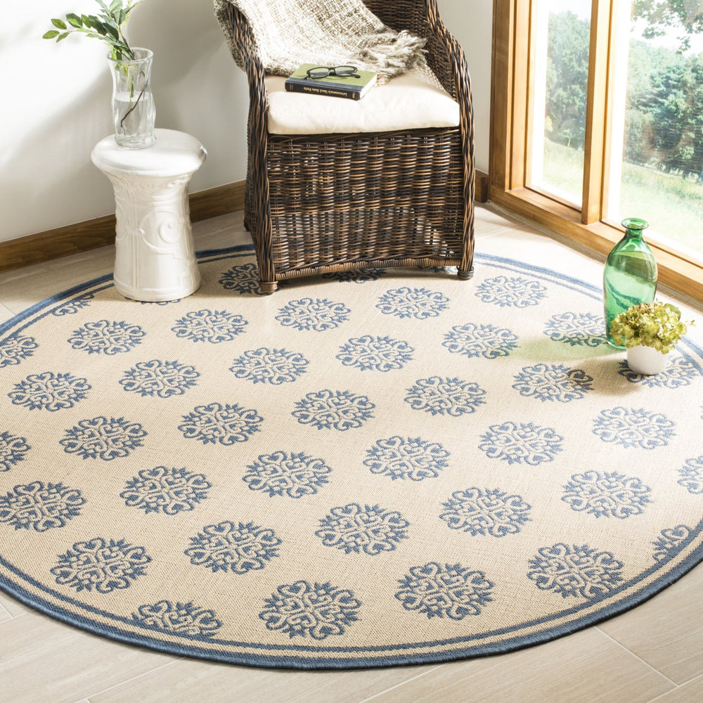 SAFAVIEH Outdoor LND181M Linden Collection Blue / Creme Rug Image 2