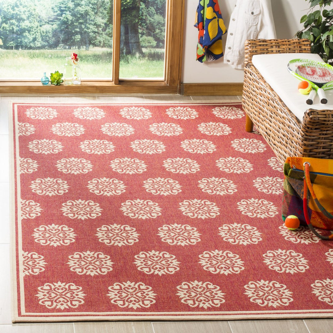 SAFAVIEH Outdoor LND181Q Linden Collection Red / Creme Rug Image 1